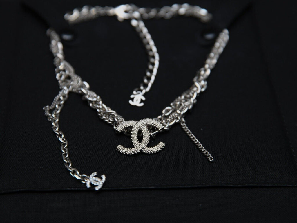Authentic Chanel Chain Choker Necklace Silver – & BLANC